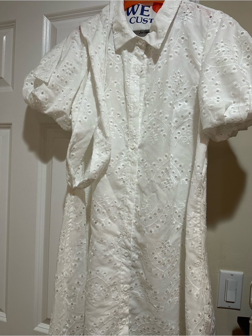 Sam Edelman White Eyelet Midi Dress with Puff Sleeves